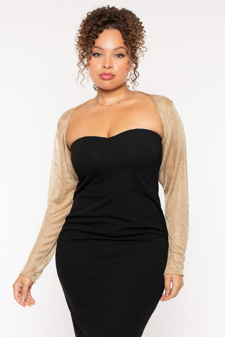 Curvy Sense Tops Plus Size Marcella Metallic Mesh Bolero - Gold