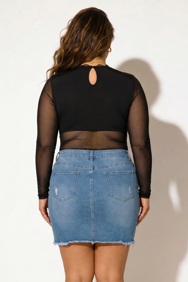 Talent Tops Plus Size Midnight Allure Lace Mesh Bodysuit - Black