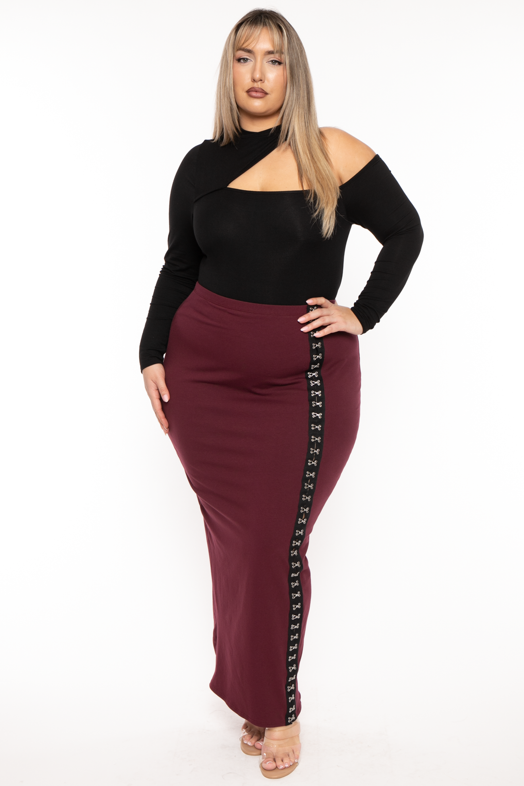 Curvy Sense Tops Plus Size Mila Asymmetric Bodysuit - Black