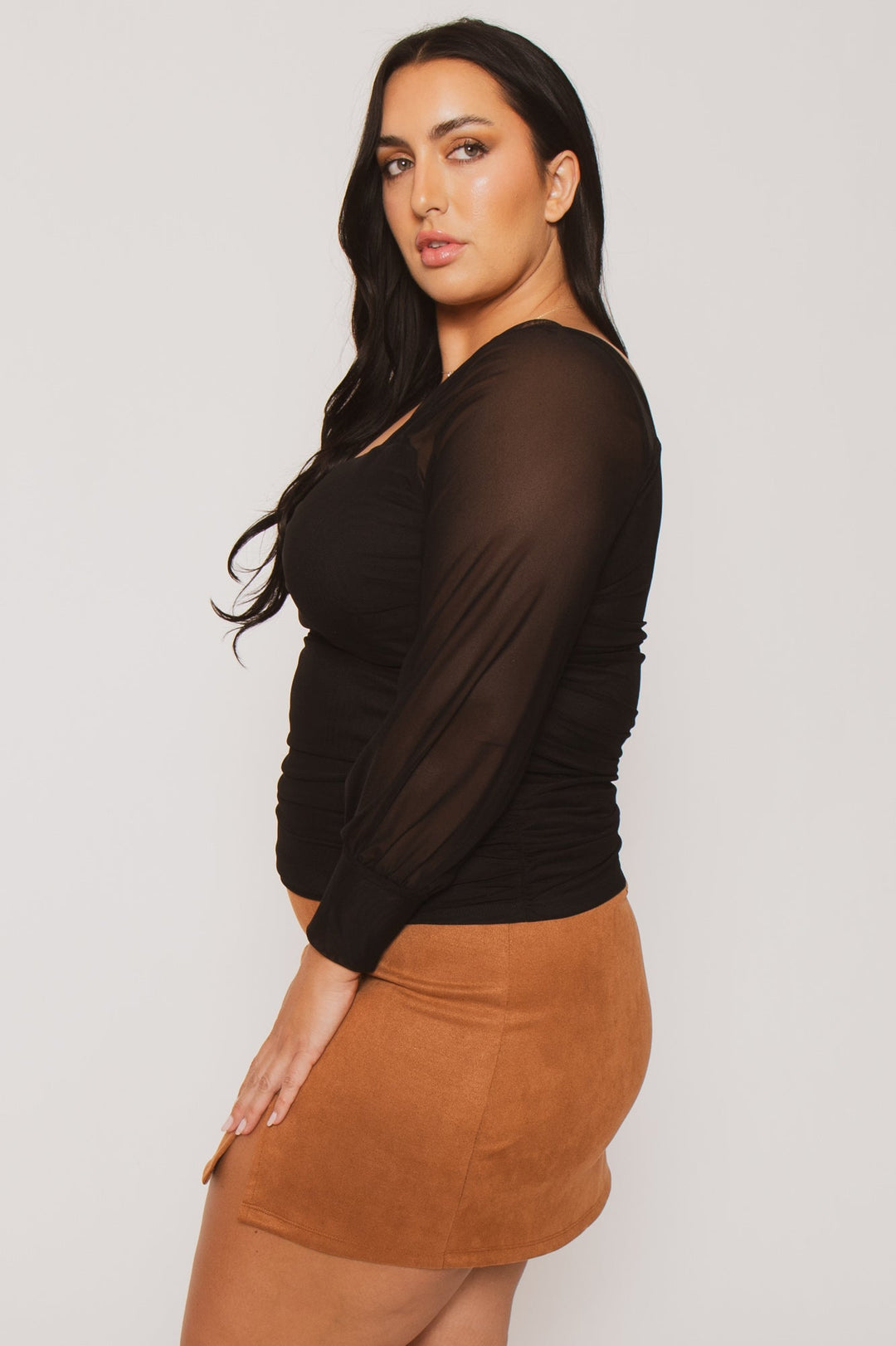 BlueBell Tops Plus Size Mila Mesh Top   - Black