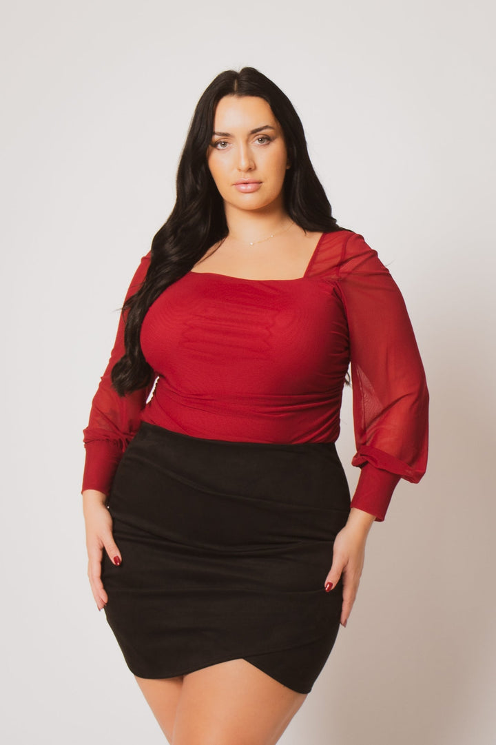 Blue Bell Tops Plus Size Mila Mesh Top   - Burgundy