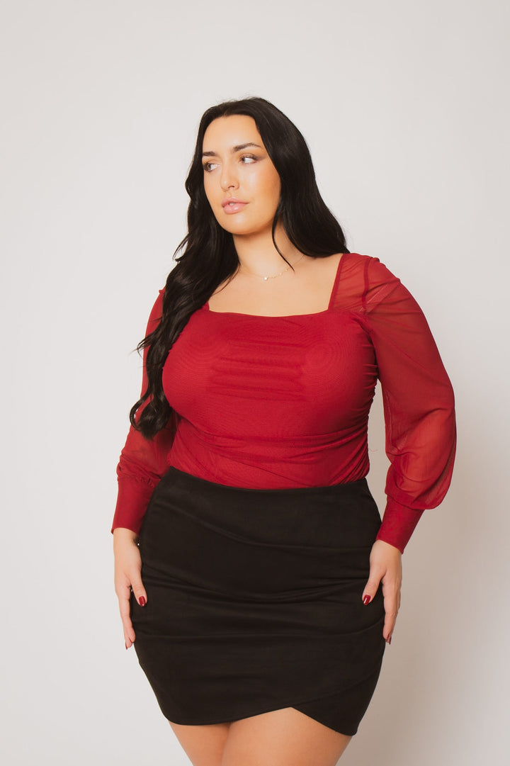 Blue Bell Tops Plus Size Mila Mesh Top   - Burgundy