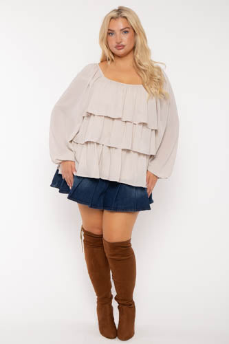Jade By Jane Tops Plus Size Mindy Tiered Chiffon Top- Cream
