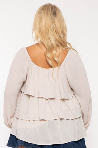 Jade By Jane Tops Plus Size Mindy Tiered Chiffon Top- Cream