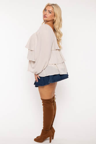 Jade By Jane Tops Plus Size Mindy Tiered Chiffon Top- Cream