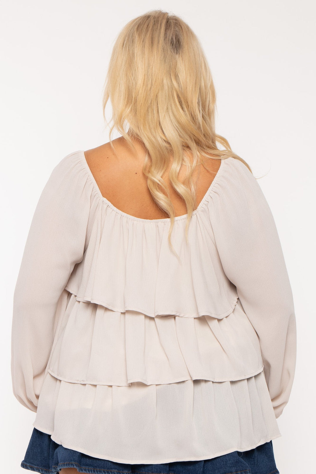 Jade By Jane Tops Plus Size Mindy Tiered Chiffon Top- Ivory