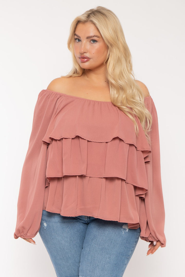 Jade By Jane Tops Plus Size Mindy Tiered Chiffon Top- Mauve