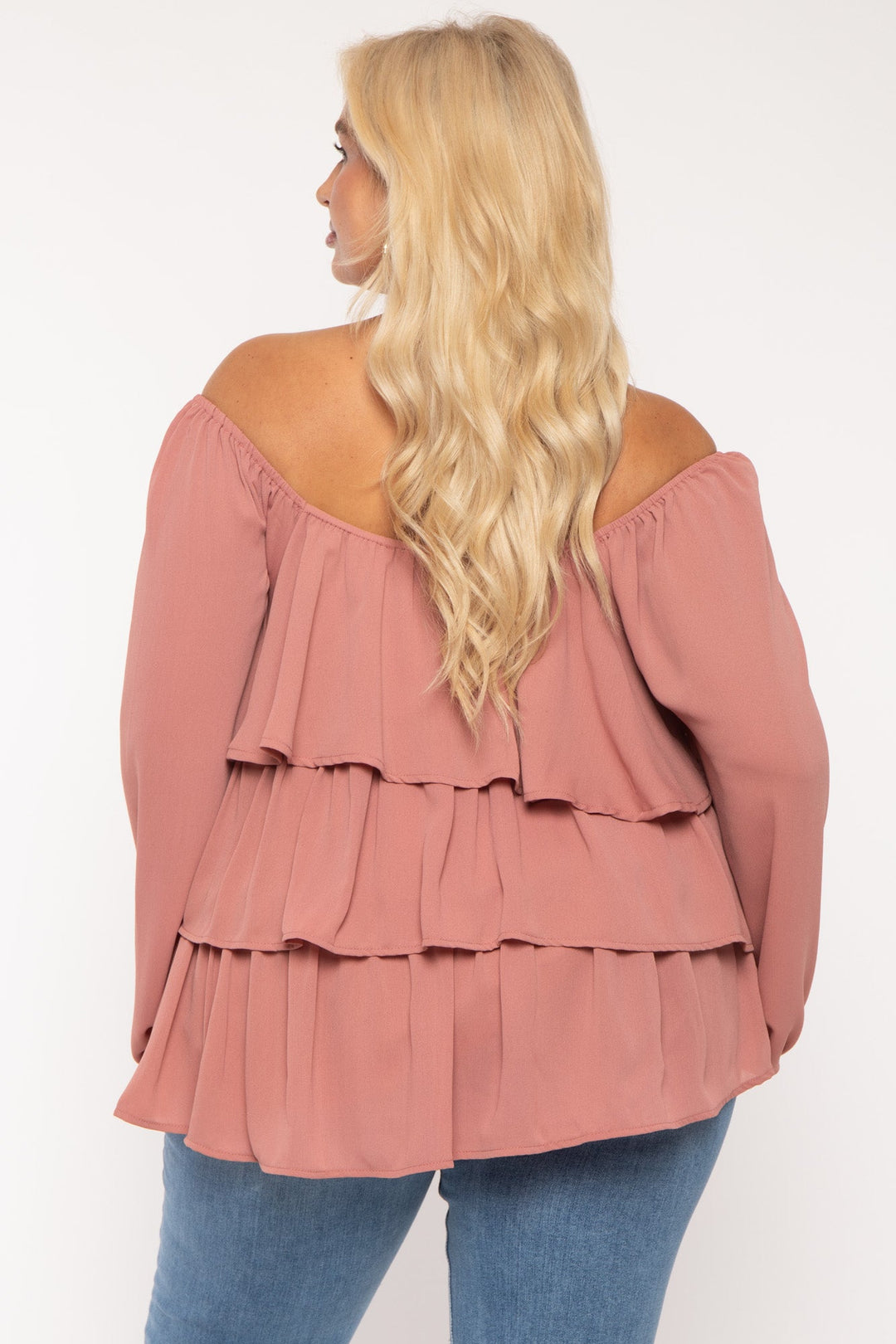 Jade By Jane Tops Plus Size Mindy Tiered Chiffon Top- Mauve