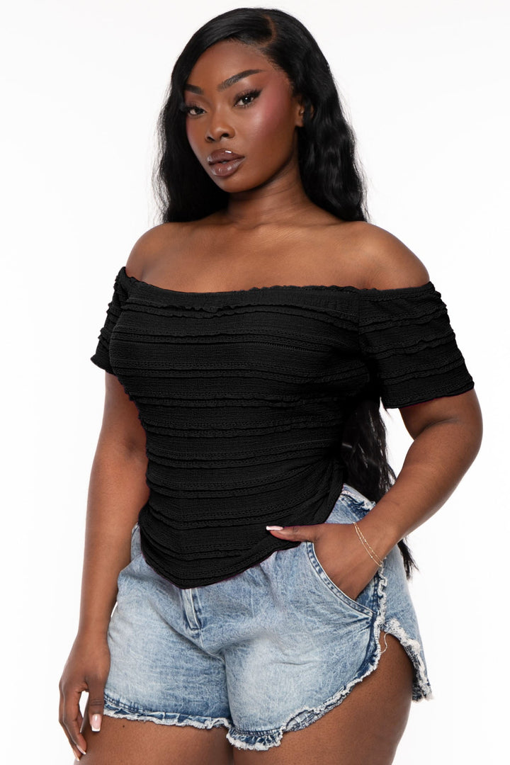 Curvy Sense Tops Plus Size Natalia Ruffle  Top - Black