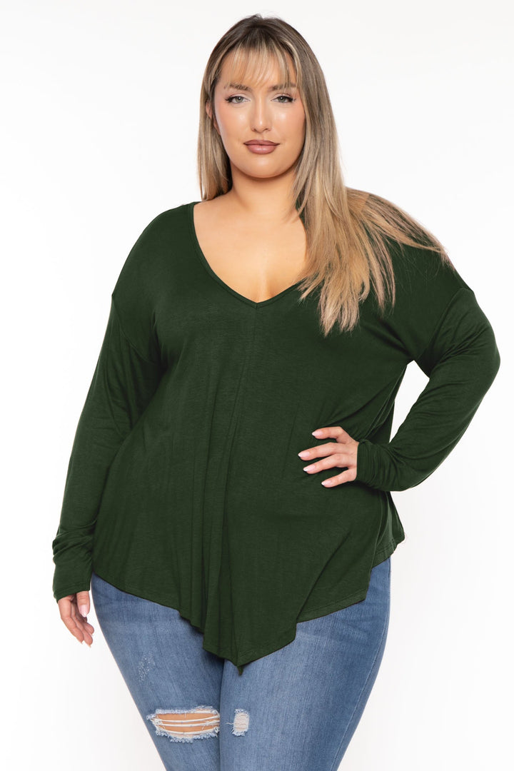 CULTURE CODE Tops 1X / Olive Plus Size Nelva Double V-Neck Top - Olive