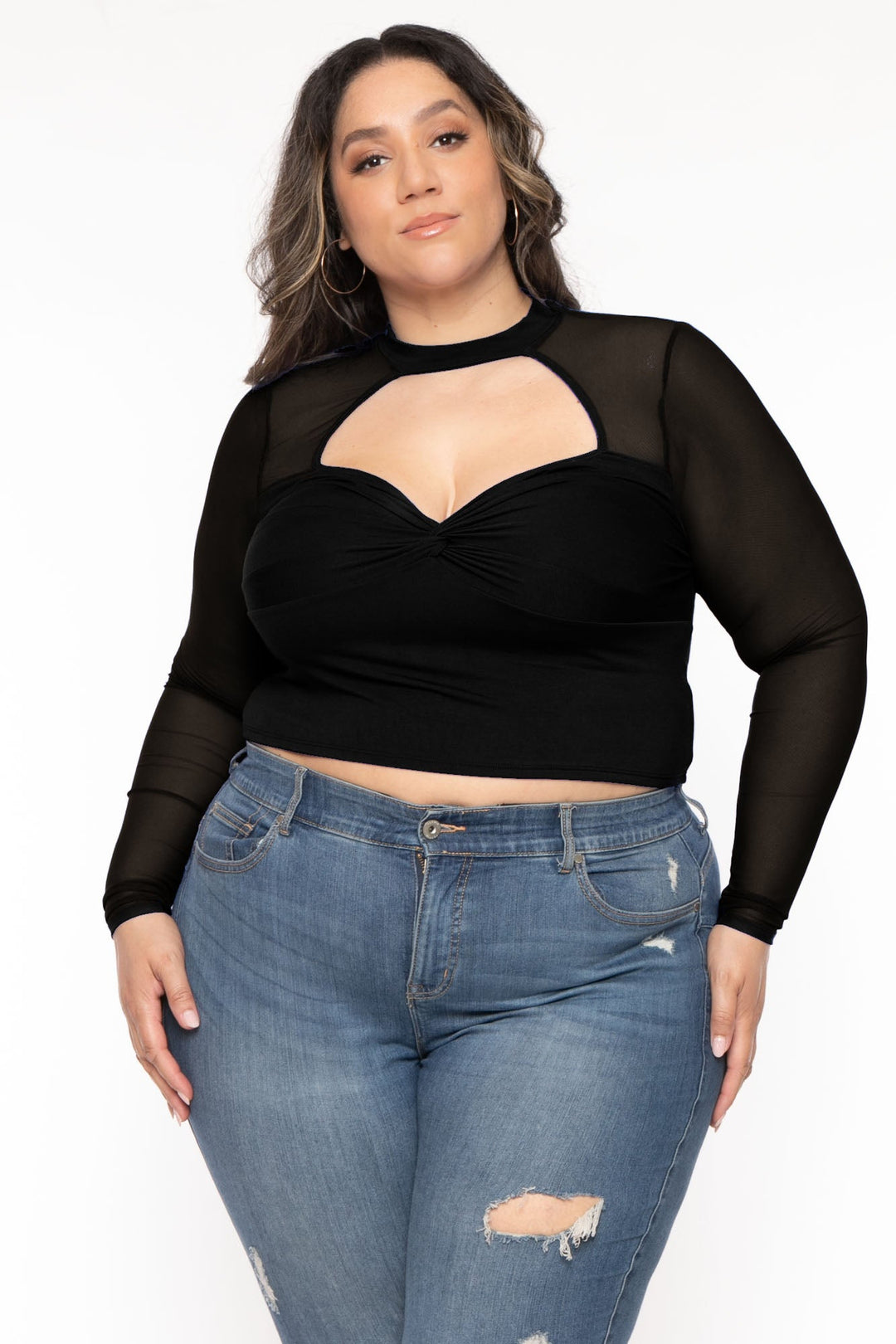 Plus Size Nezzi Twist Front Top Black1