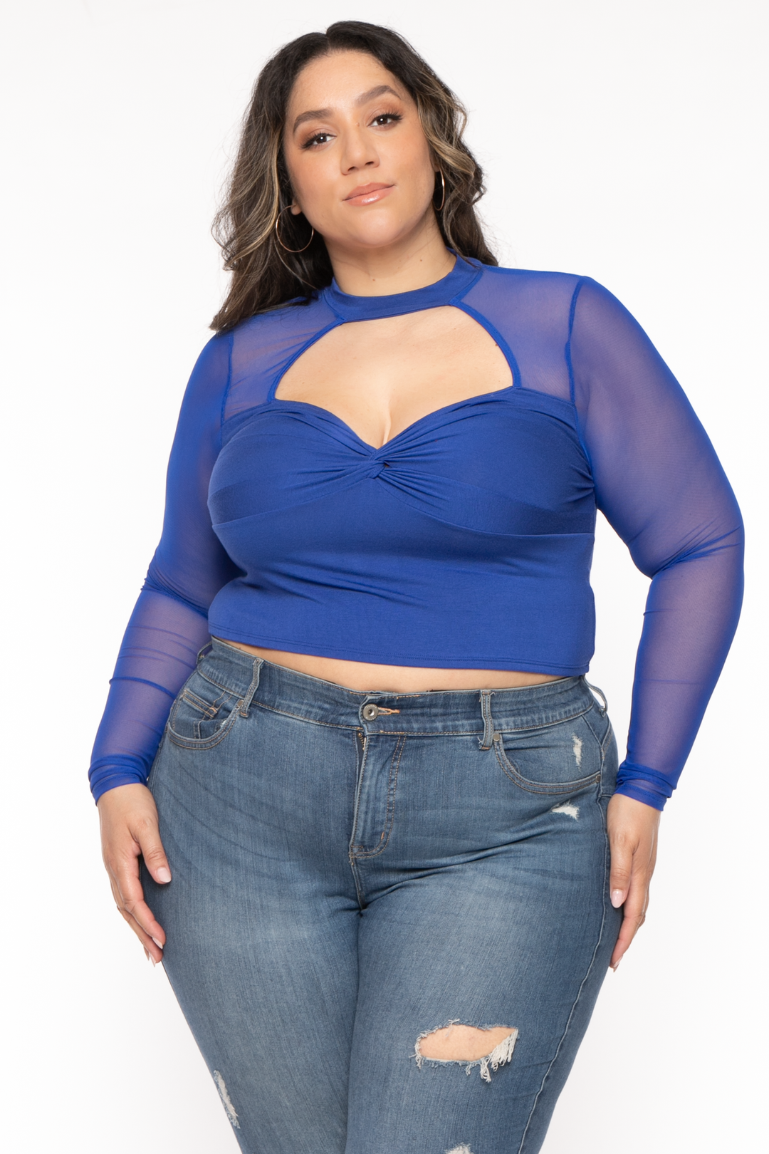 Women's Plus Size Nezzi Twist Front Top Royal Blue Curvy Sense