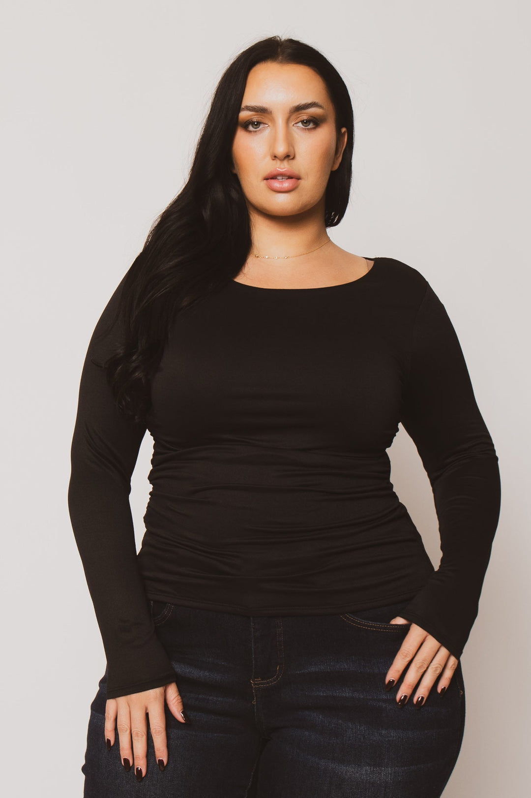 Blue Leopard Tops Plus Size Noelle Scoop Neck Top - Black