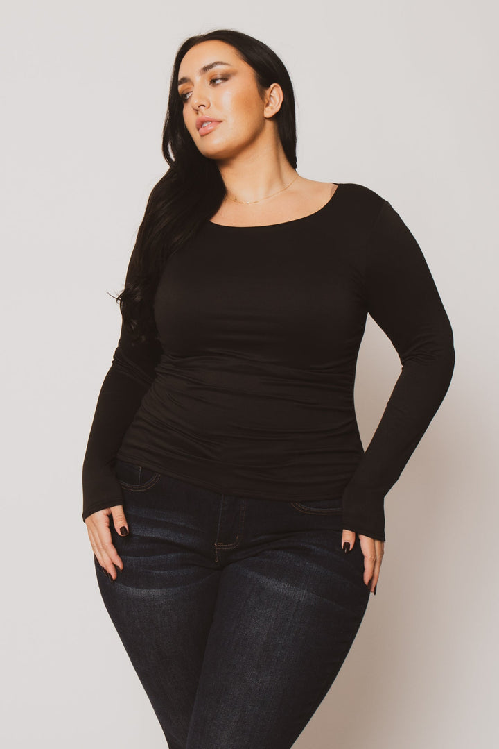 Blue Leopard Tops Plus Size Noelle Scoop Neck Top - Black