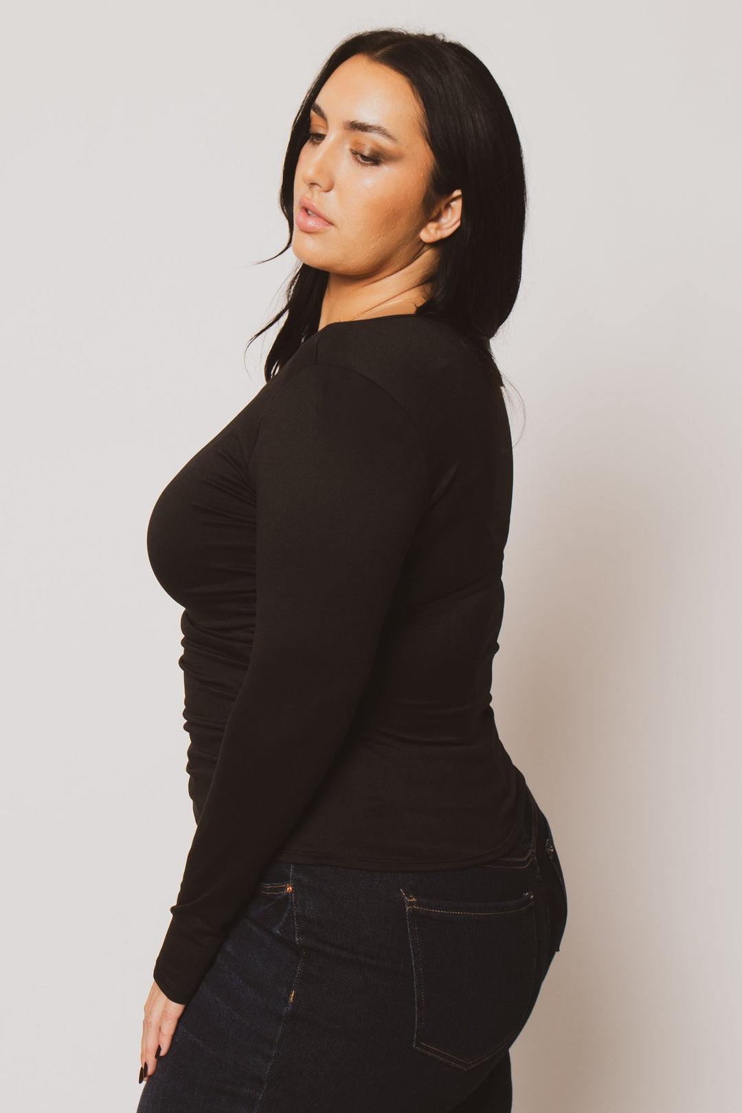 Blue Leopard Tops Plus Size Noelle Scoop Neck Top - Black