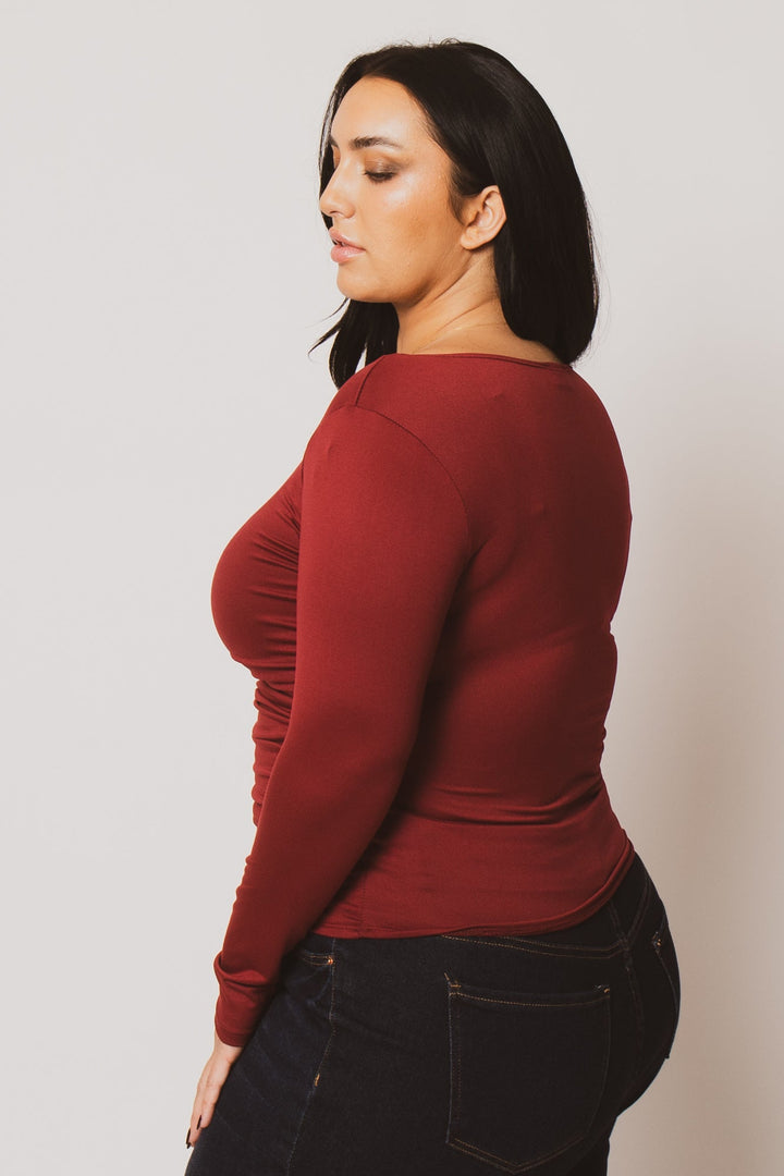 Blue Leopard Tops Plus Size Noelle Scoop Neck Top - Burgundy