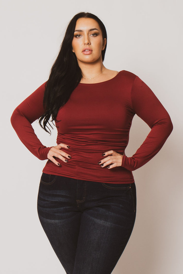 Blue Leopard Tops Plus Size Noelle Scoop Neck Top - Burgundy