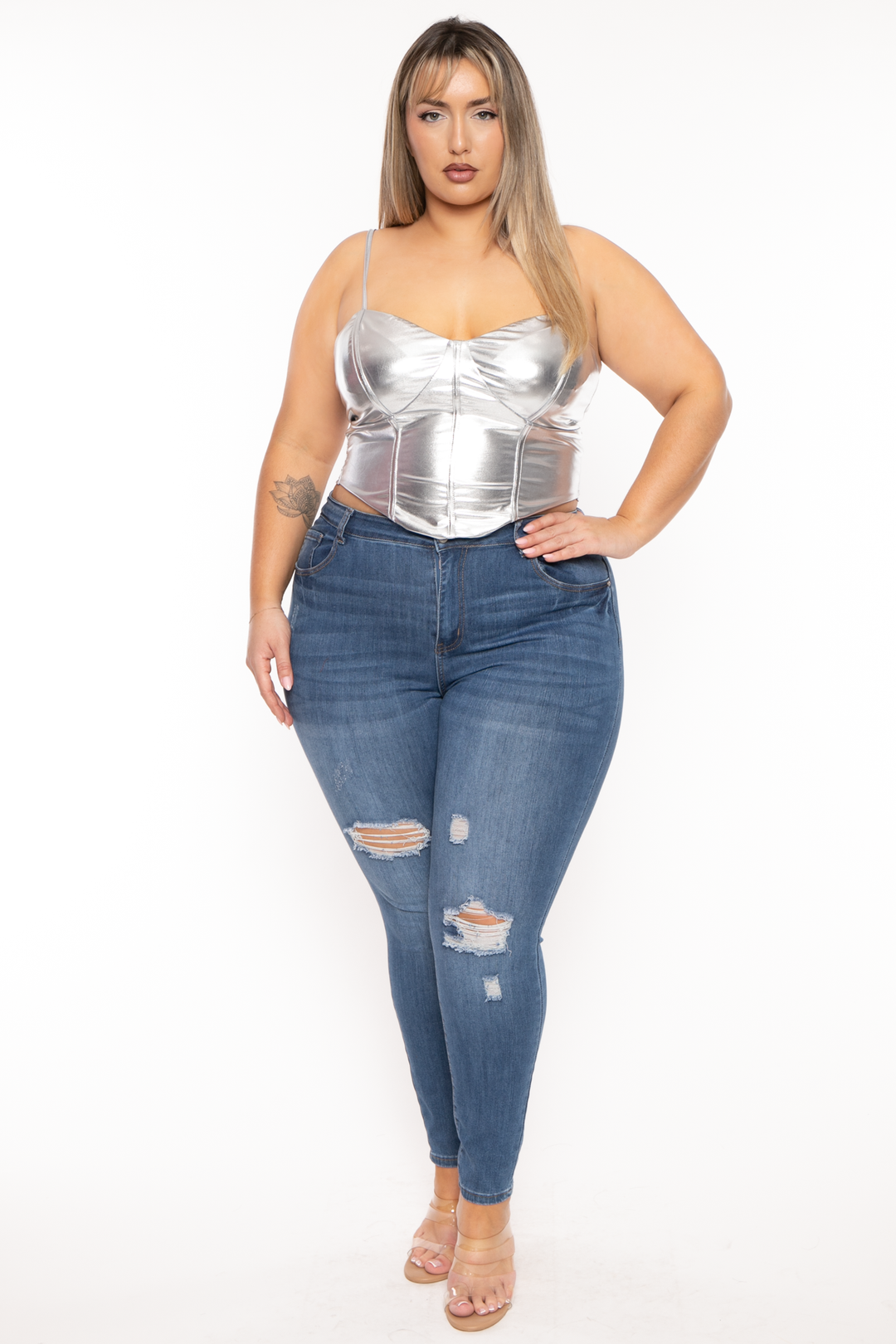 Women s Plus Size Nova Metallic Corset Top Silver Curvy Sense