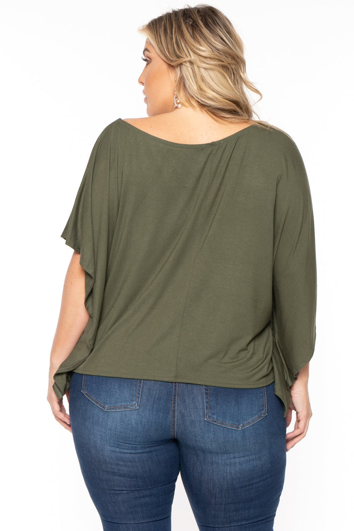 Curvy Sense Tops Plus Size Off The Shoulder Top - Olive