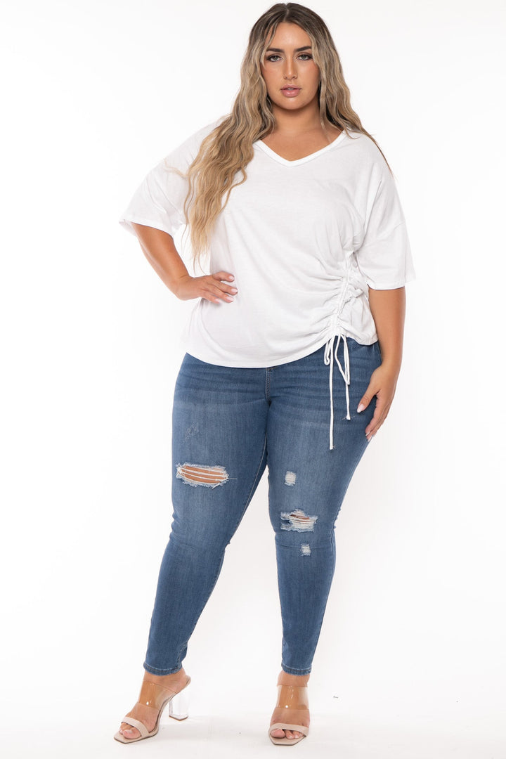 CULTURE CODE Tops Plus Size Oversize Side Drawstring Top - White