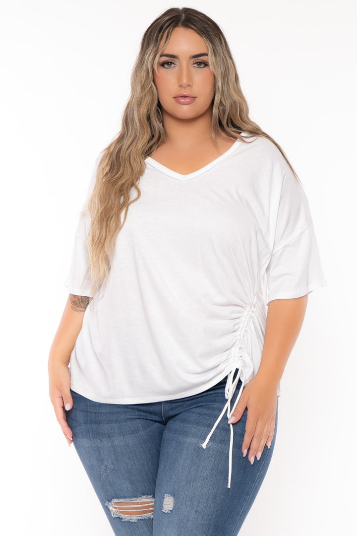 CULTURE CODE Tops Plus Size Oversize Side Drawstring Top - White