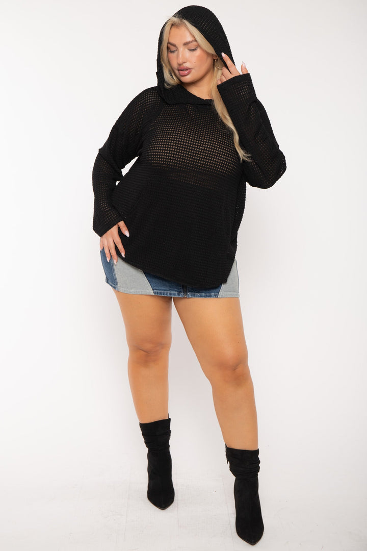 CULTURE CODE Tops Plus Size Oversize Waffle  Hoodie  Top - Black