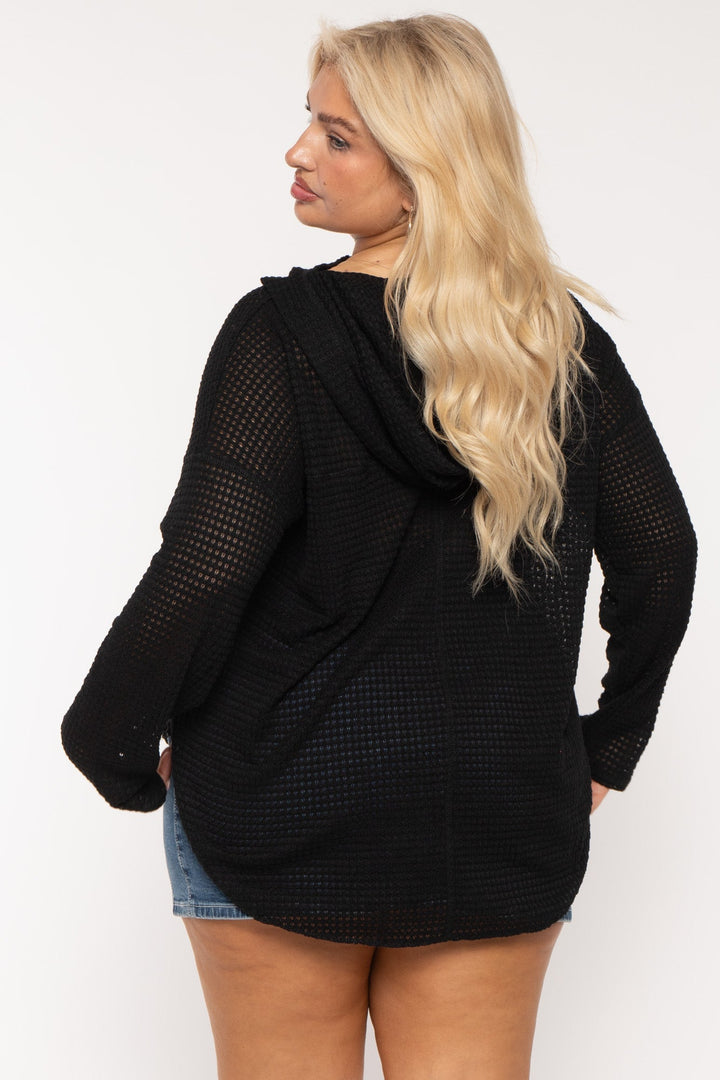 CULTURE CODE Tops Plus Size Oversize Waffle  Hoodie  Top - Black