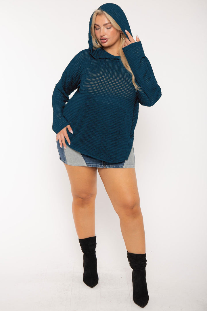 CULTURE CODE Tops Plus Size Oversize Waffle  Hoodie  Top - Teal