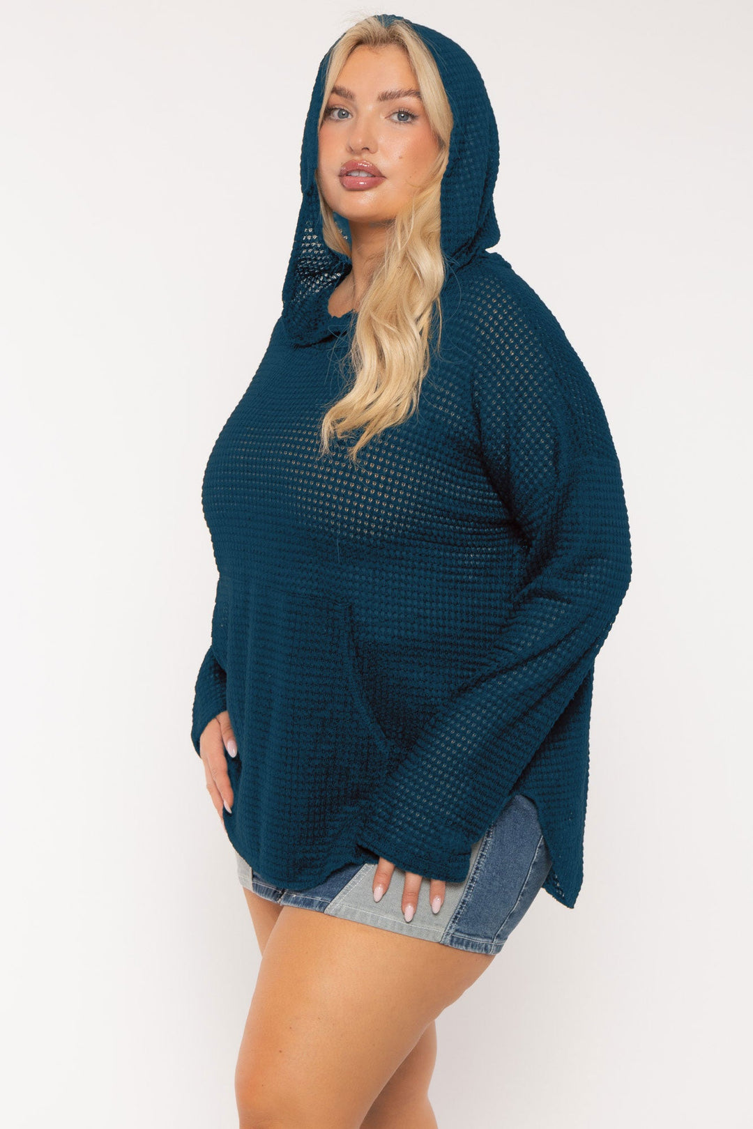 CULTURE CODE Tops Plus Size Oversize Waffle  Hoodie  Top - Teal