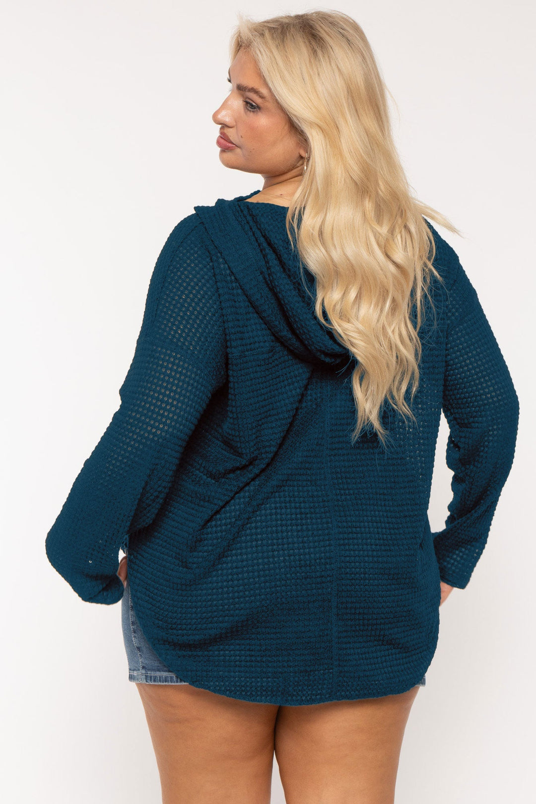 CULTURE CODE Tops Plus Size Oversize Waffle  Hoodie  Top - Teal