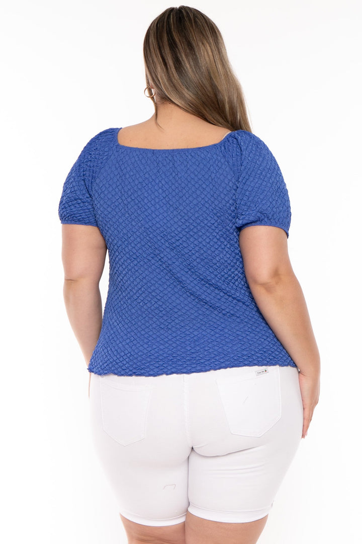 CULTURE CODE Tops Plus Size  Peasant Honeycomb Bubble Top - Blue