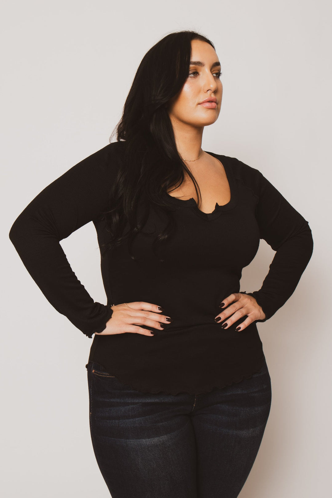 CULTURE CODE Tops Plus Size  Perfect Ribbed Top - Black