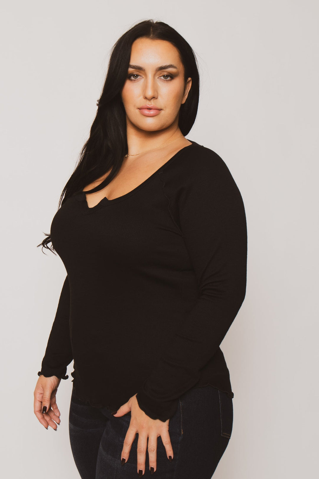 CULTURE CODE Tops Plus Size  Perfect Ribbed Top - Black