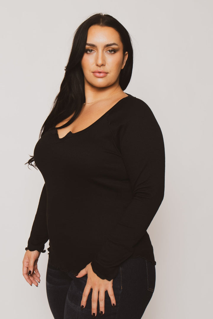 CULTURE CODE Tops Plus Size  Perfect Ribbed Top - Black
