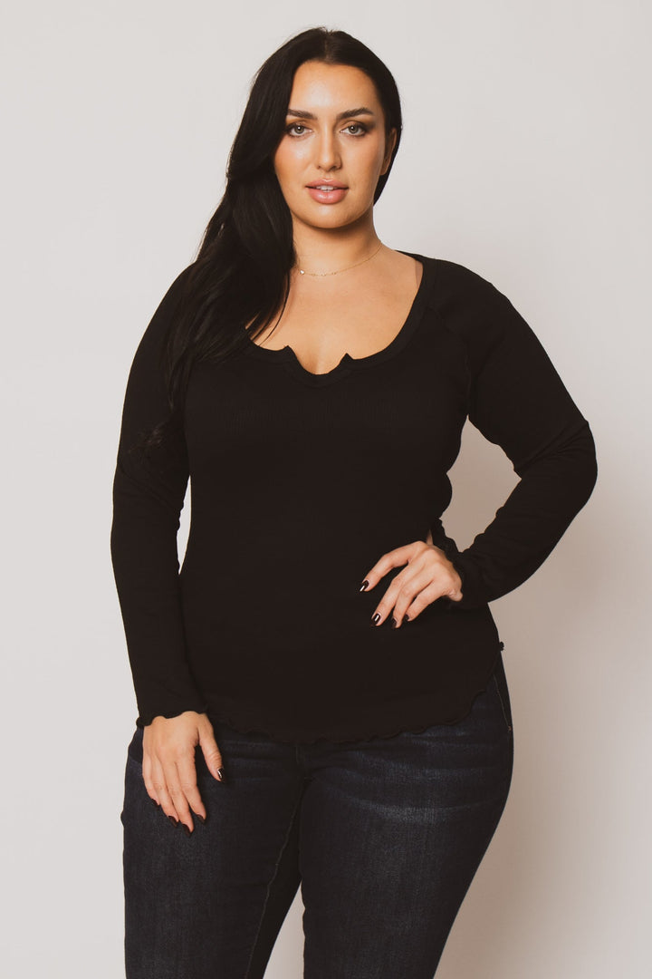 CULTURE CODE Tops Plus Size  Perfect Ribbed Top - Black
