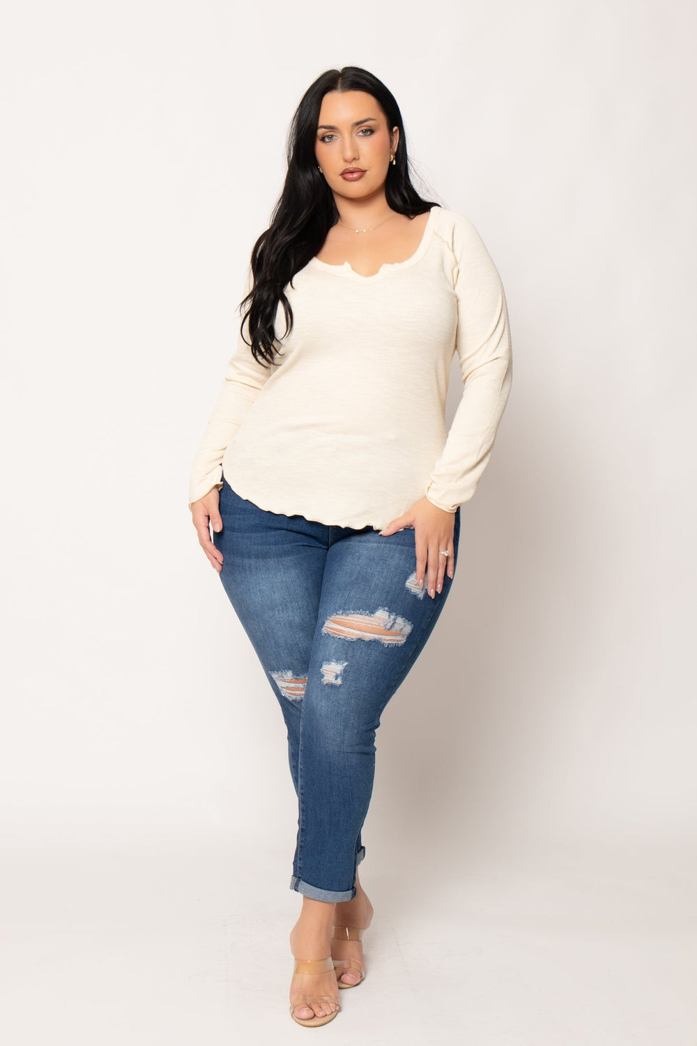 CULTURE CODE Tops Plus Size  Perfect Ribbed Top - Cream