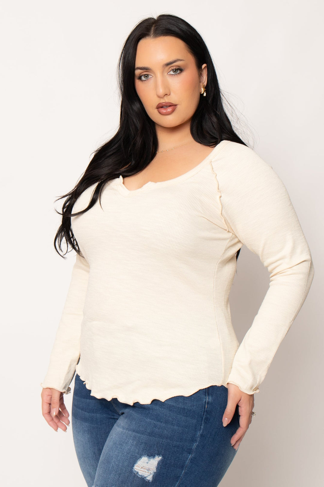 CULTURE CODE Tops Plus Size  Perfect Ribbed Top - Cream