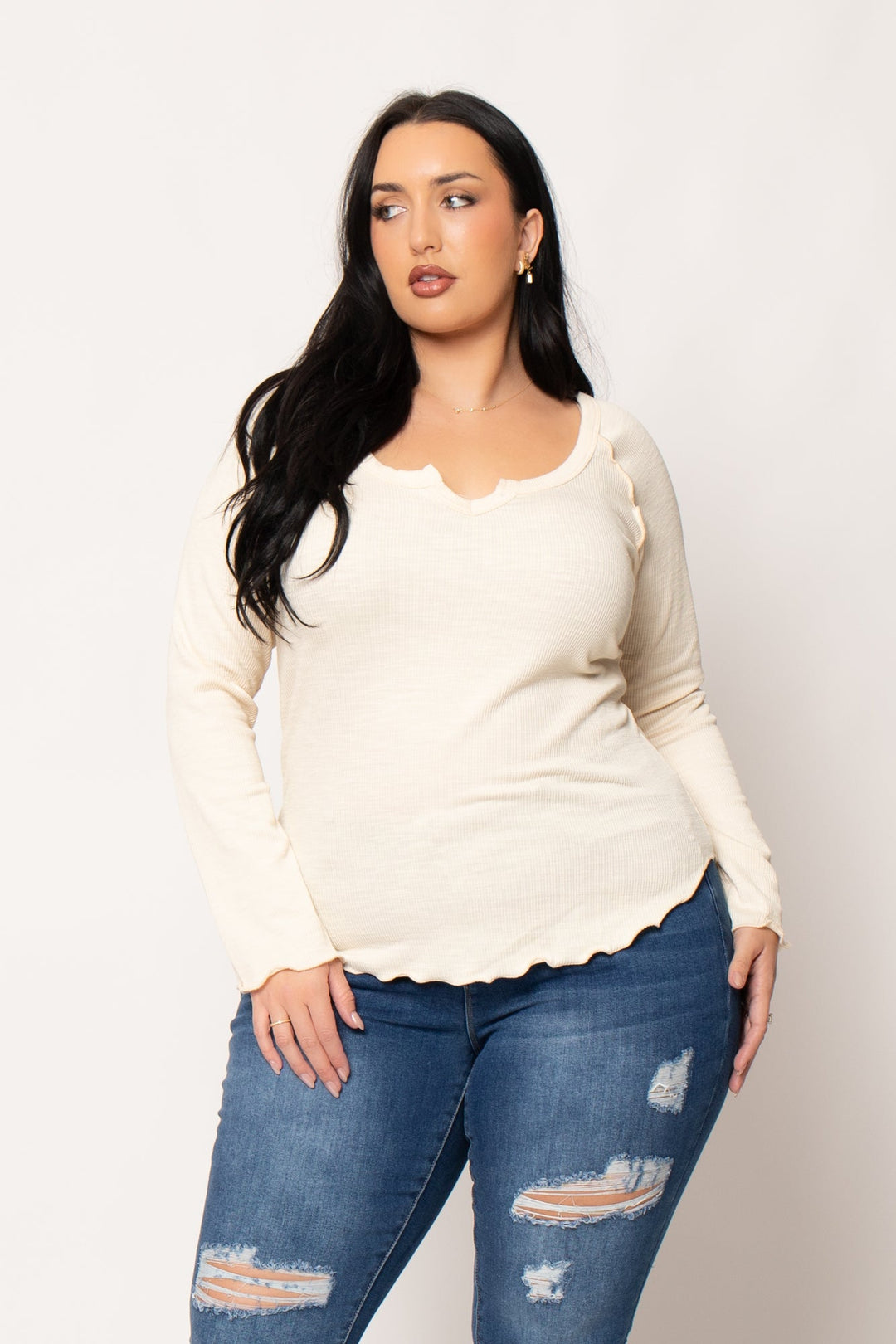 CULTURE CODE Tops Plus Size  Perfect Ribbed Top - Cream