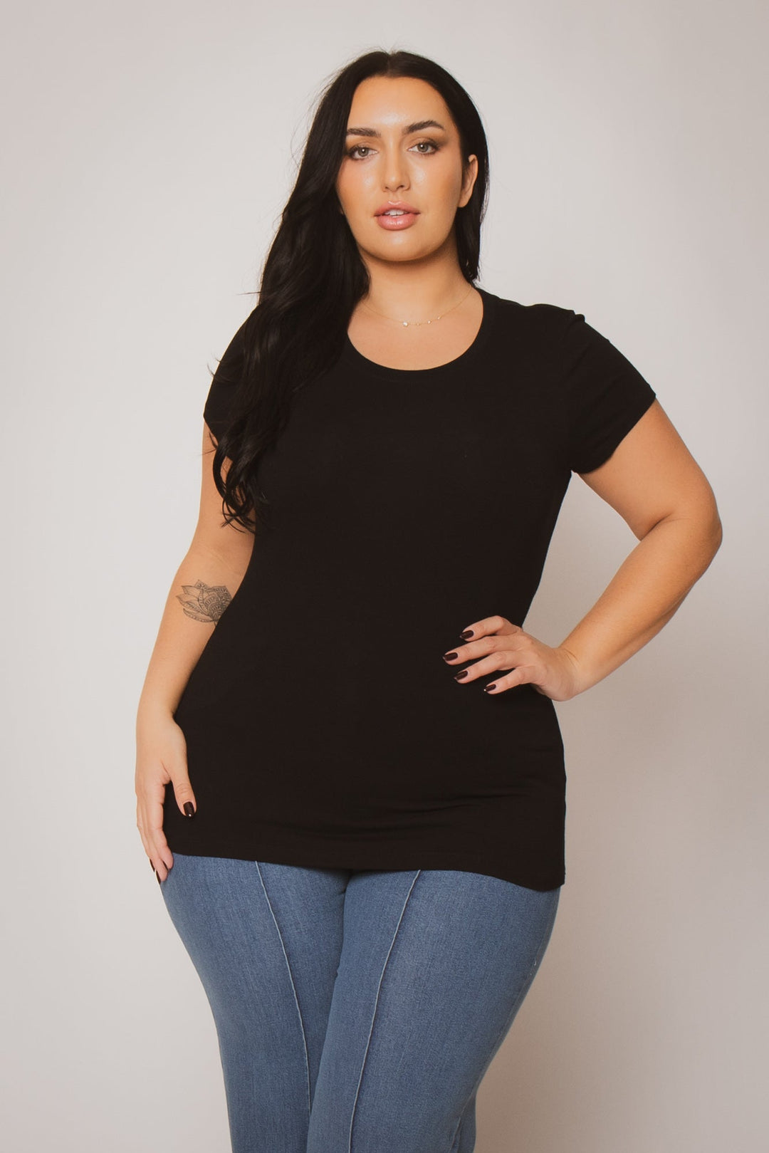 Ambiance Tops Plus Size Perfect Scoop Tee -Black