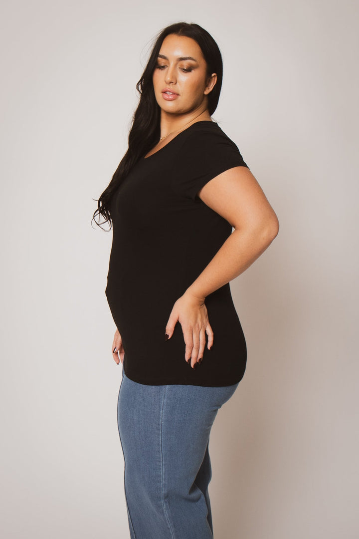 Ambiance Tops Plus Size Perfect Scoop Tee -Black