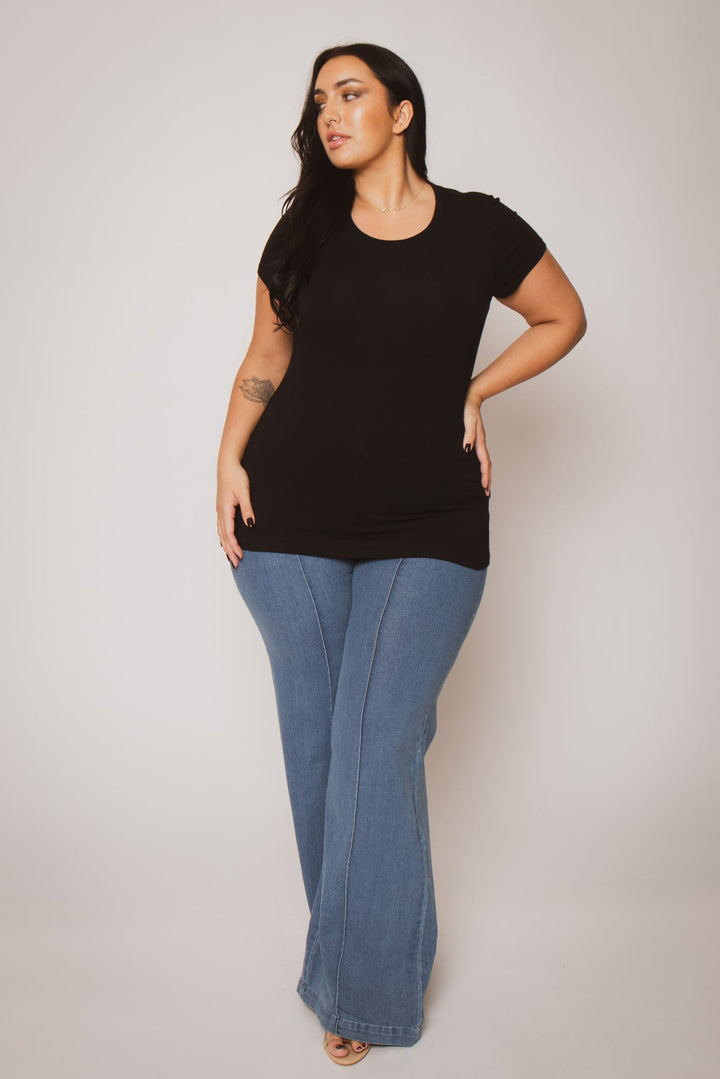 Ambiance Tops Plus Size Perfect Scoop Tee -Black