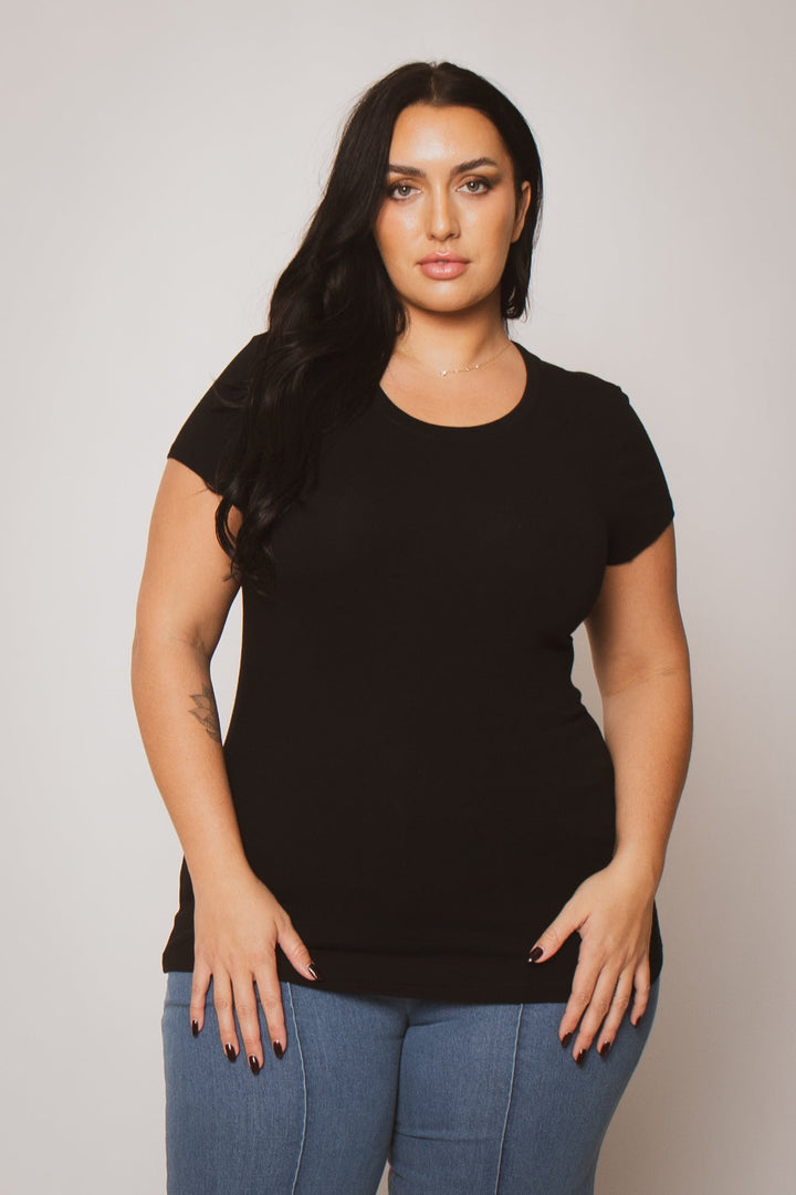 Ambiance Tops Plus Size Perfect Scoop Tee -Black