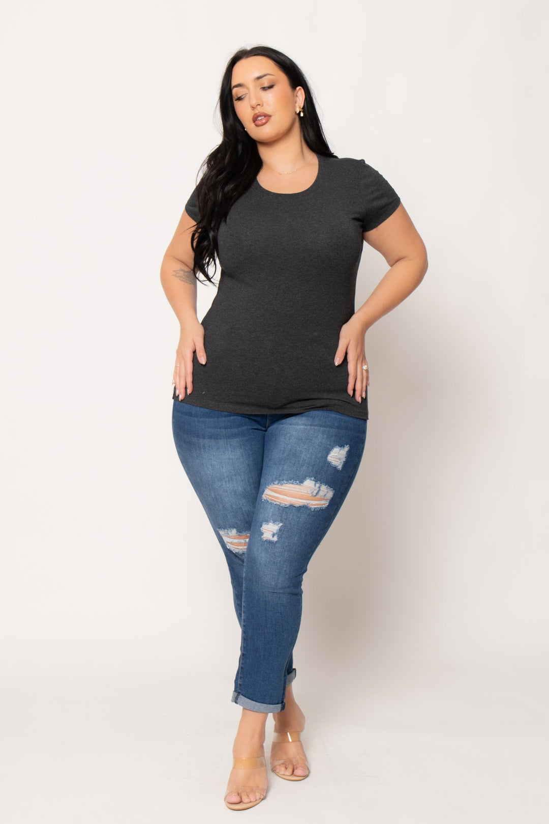 Ambiance Tops Plus Size Perfect Scoop Tee - Charcoal