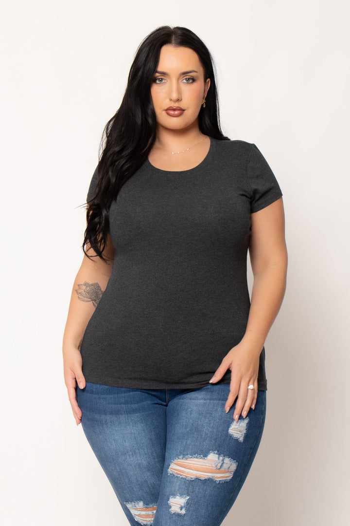 Ambiance Tops Plus Size Perfect Scoop Tee - Charcoal