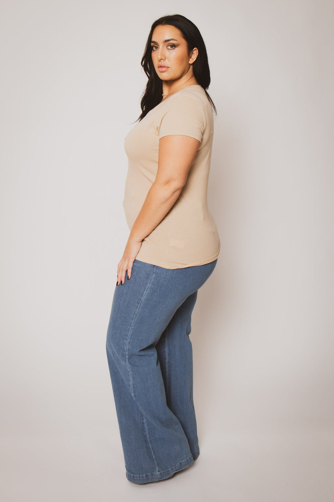 Ambiance Tops Plus Size Perfect Scoop Tee - Taupe