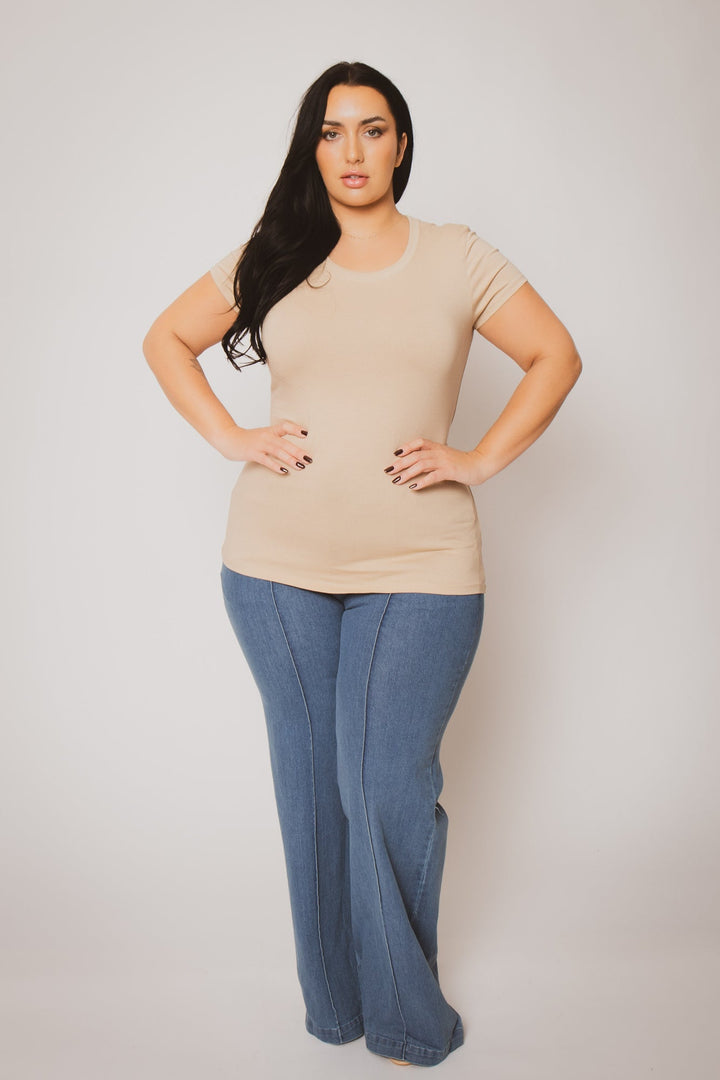 Ambiance Tops Plus Size Perfect Scoop Tee - Taupe