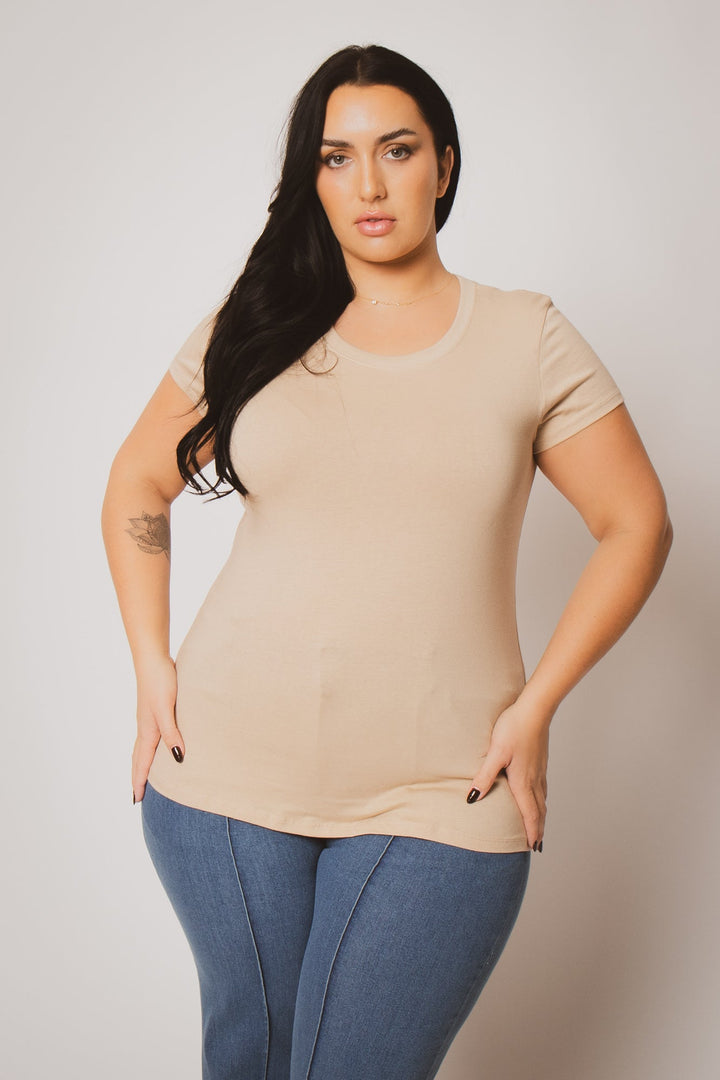 Ambiance Tops Plus Size Perfect Scoop Tee - Taupe