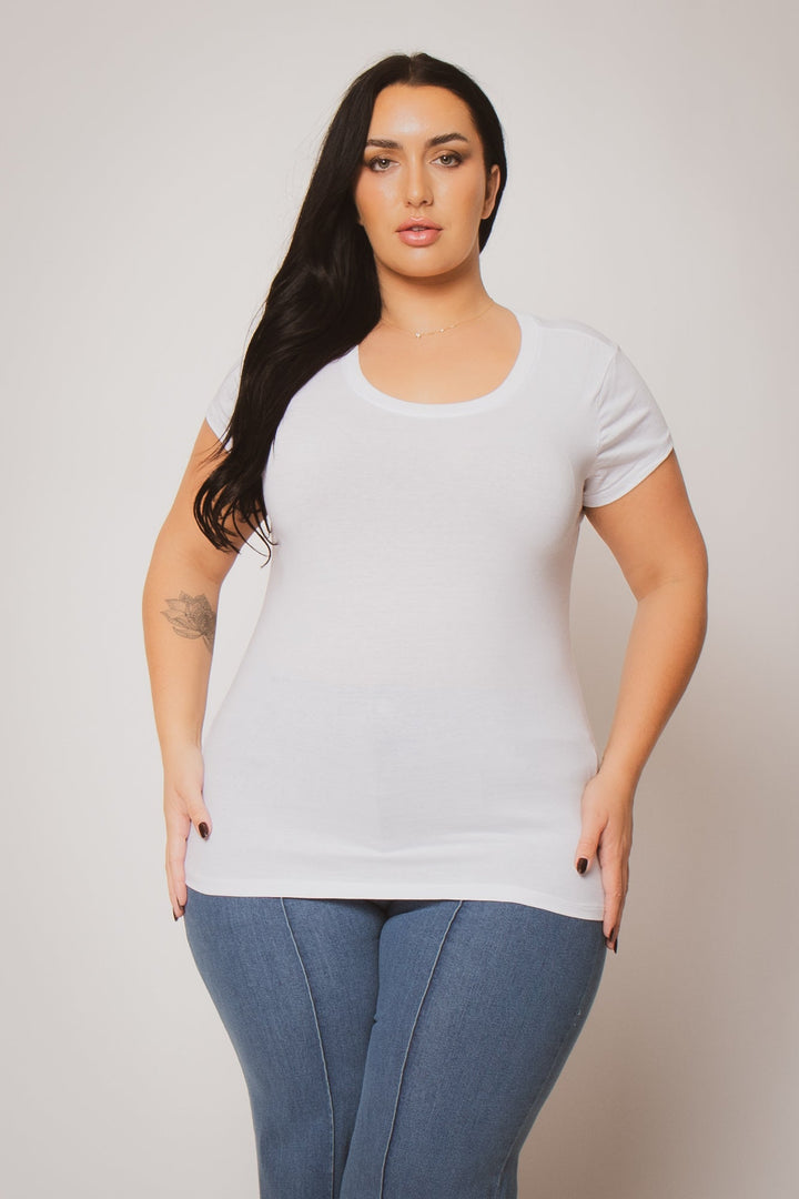 Ambiance Tops Plus Size Perfect Scoop Tee - White