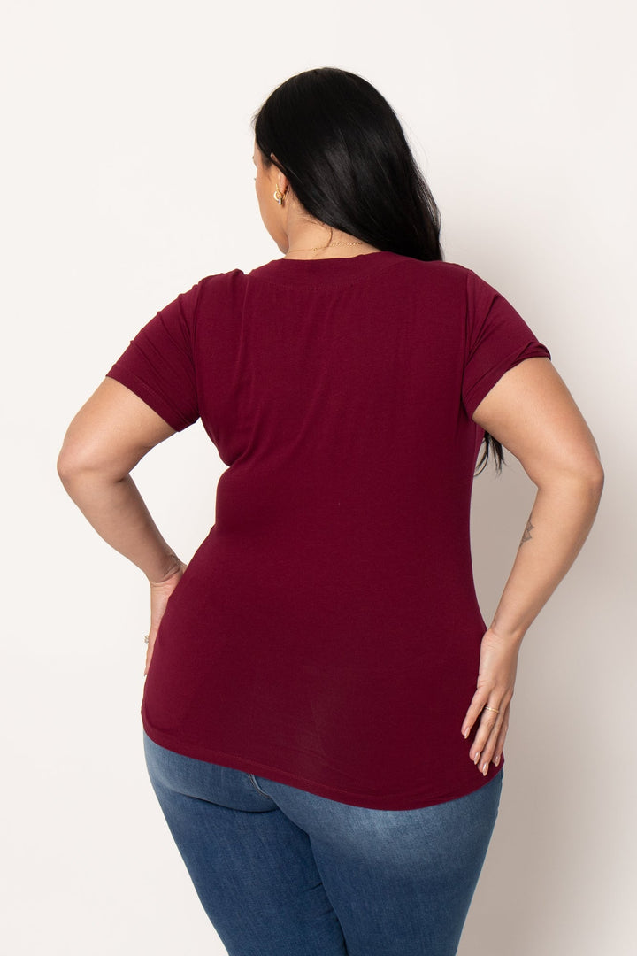 Ambiance Tops Plus Size Perfect V Tee - Burgundy