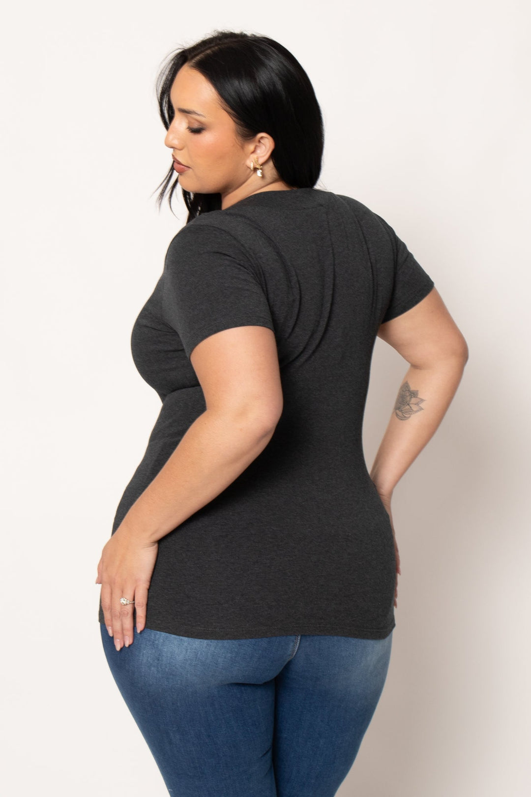 Ambiance Tops Plus Size Perfect V Tee - Charcoal